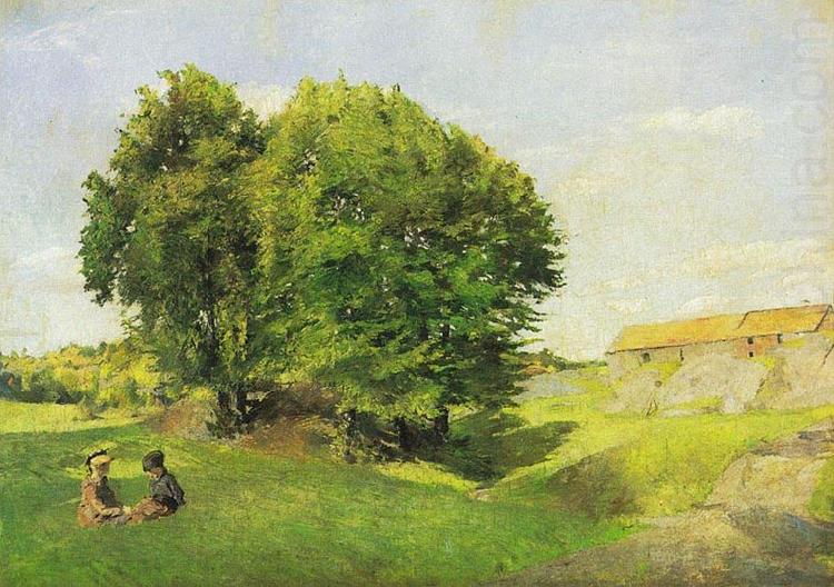 To barn og tregruppe, Harriet Backer